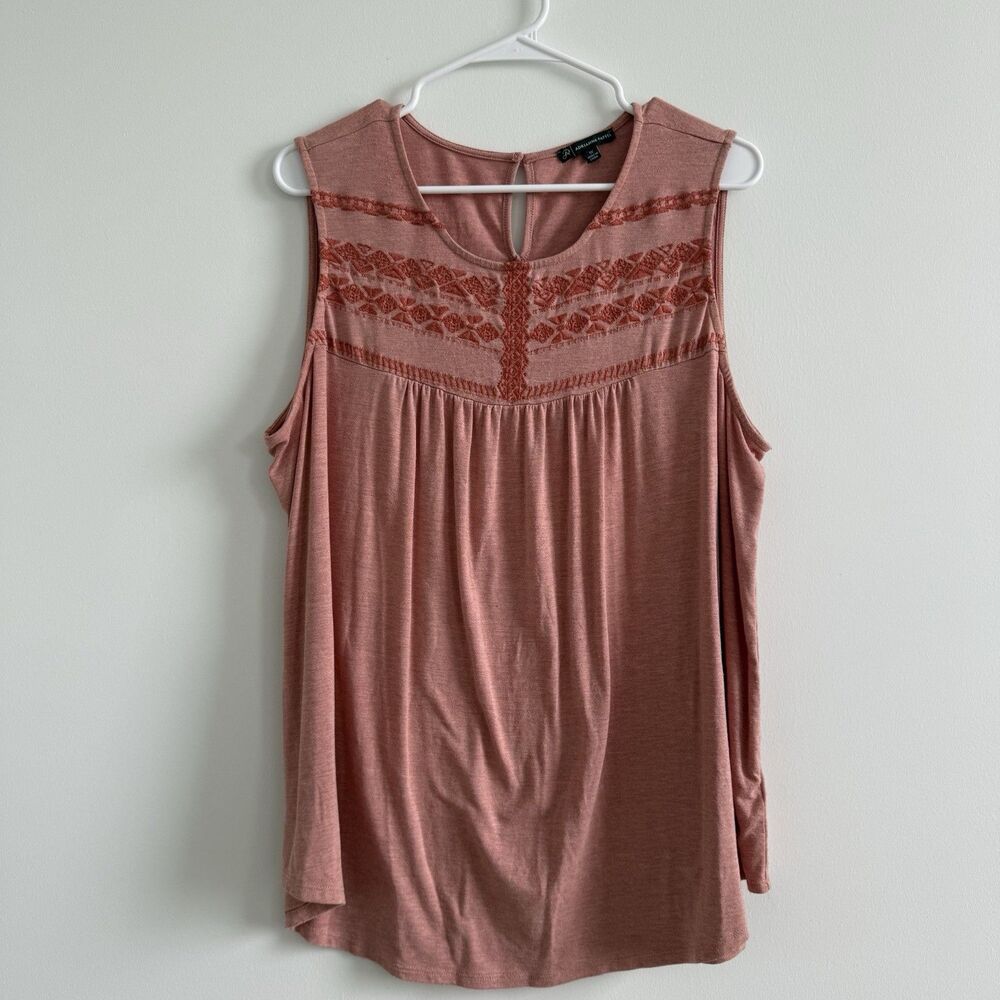 Adrianna Papell Pink Embroidered Sleeveless Blouse Tank Boho Lagenlook Sz 1X